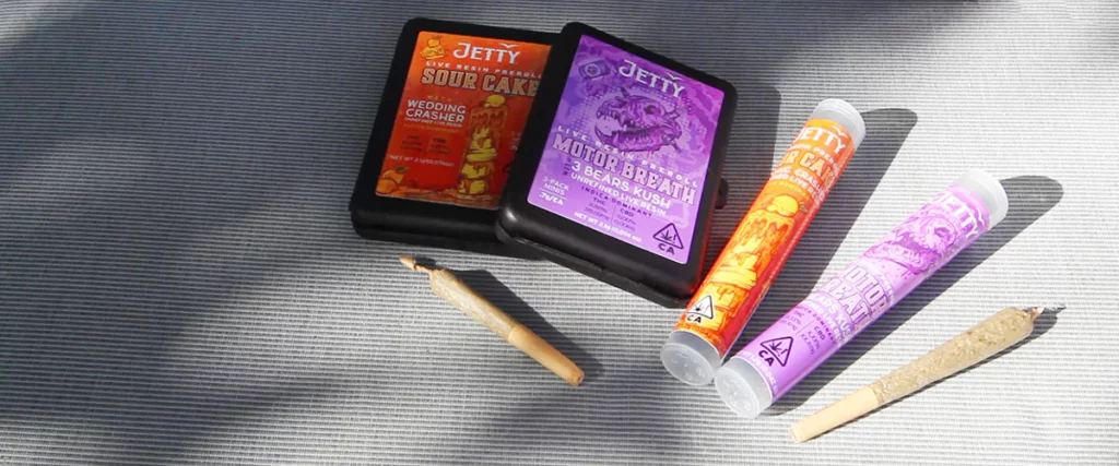 JETTY Live Resin pre-rolls are spread out across a blanket