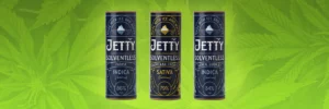 Three solventless Jetty packages being shown in order from left to right: Solventless Jetty Papaya, Tropicana Cookies, & Garlic Cookies.
