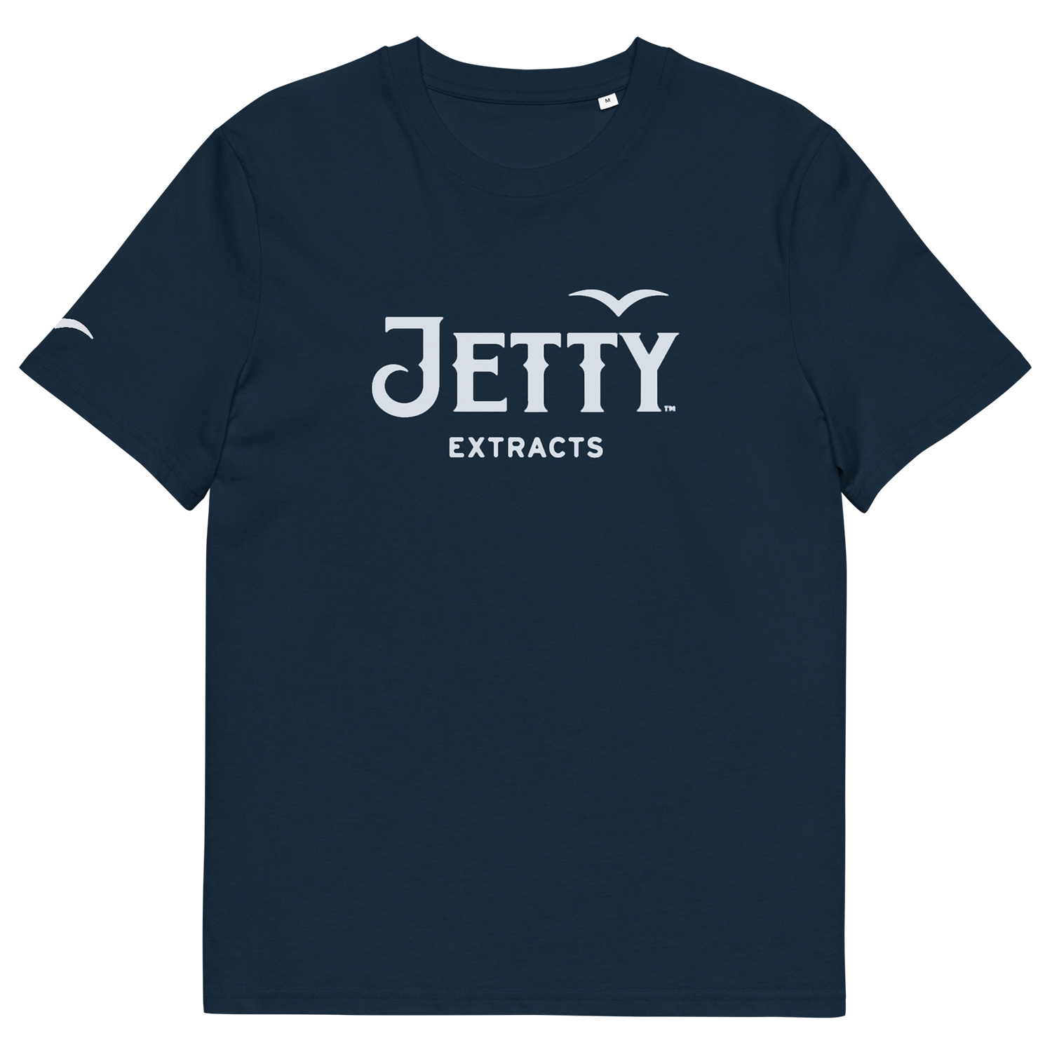 Navy Jetty cannabis t-shirt with bold logo front print