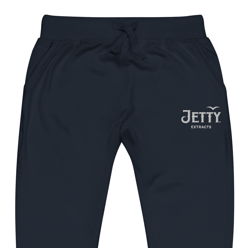Cannabis fashion navy sweatpants with white Jetty Extracts embroidery