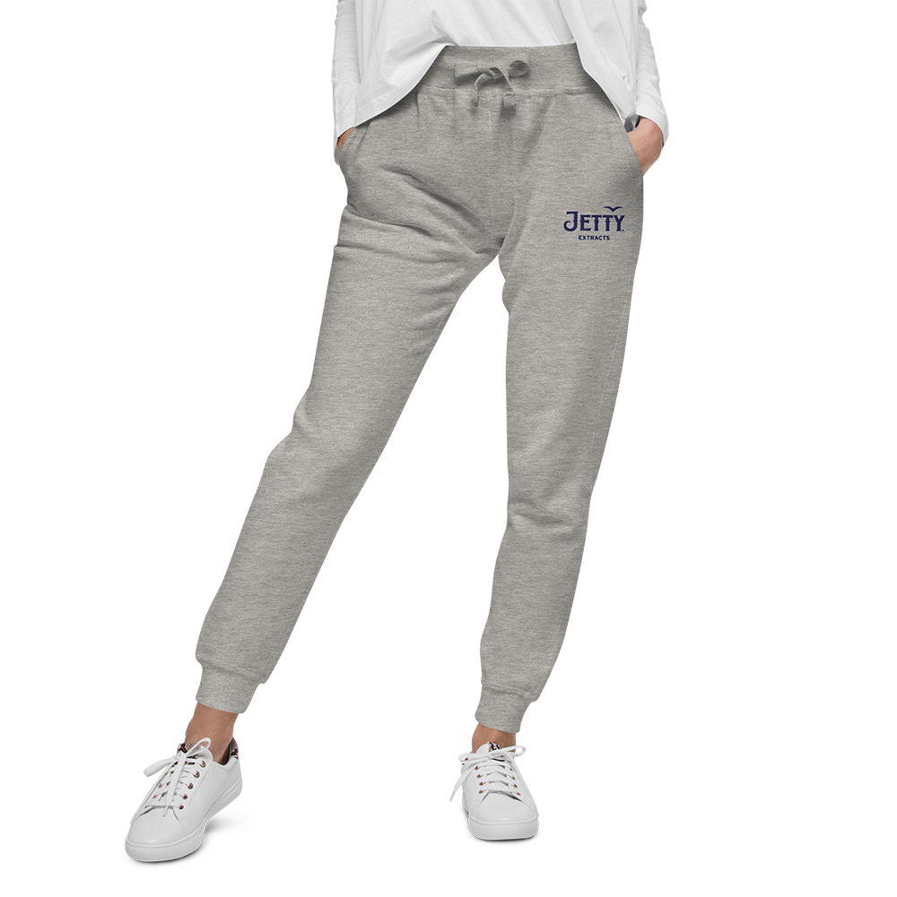 Comfortable Sweatpants Unisex gray fleece joggers — embroidered Jetty cannabis fashion