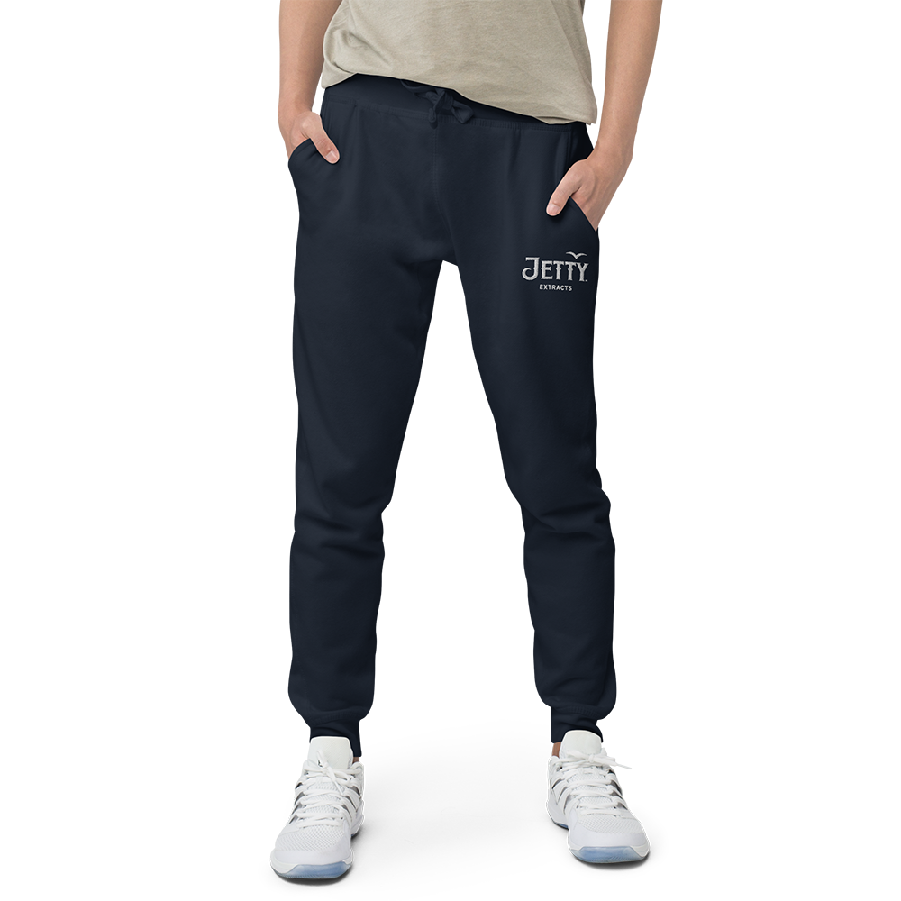 Comfortable Unisex navy sweatpants with Jetty logo stitched in white