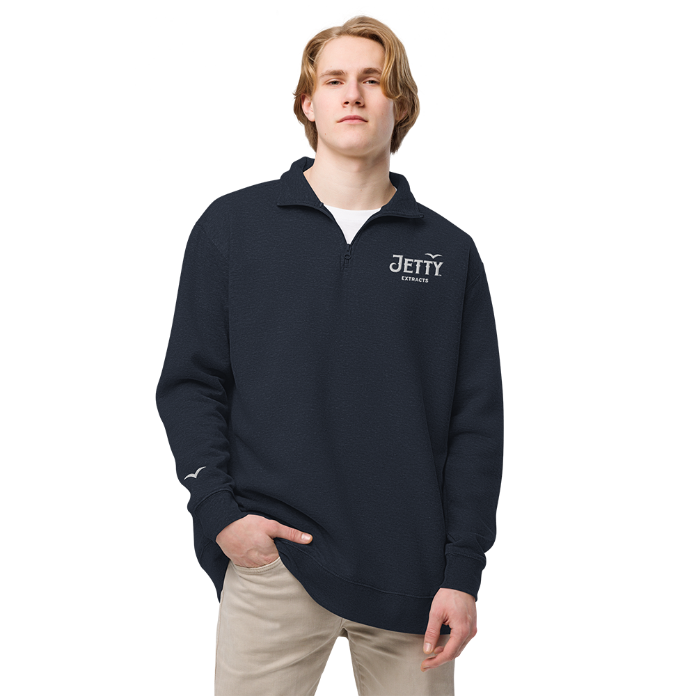 Jetty Extracts premium embroidered cannabis apparel fleece pullover.